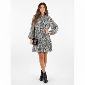 ASOS Metallic Animal Print Pleated Mini Dress Womens 0‎ Silver Black Party Glam